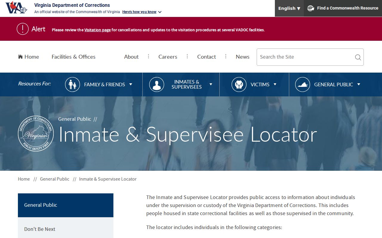 Bedford County arrest history search in the VADOC locator