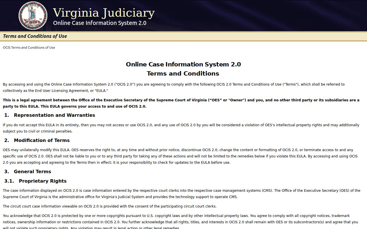 Bedford County criminal court cases OCIS 2.0 search