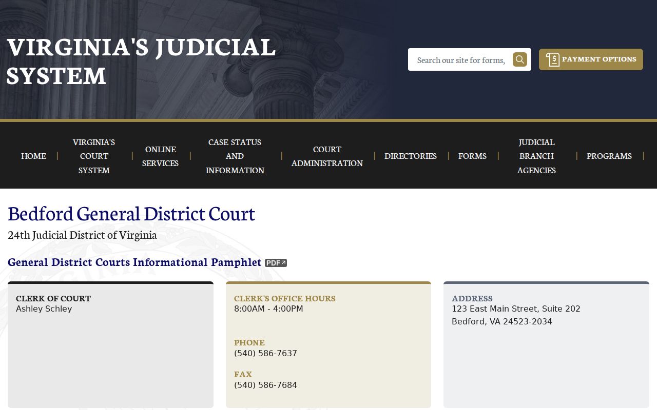 Bedford County criminal case docket at General District Court