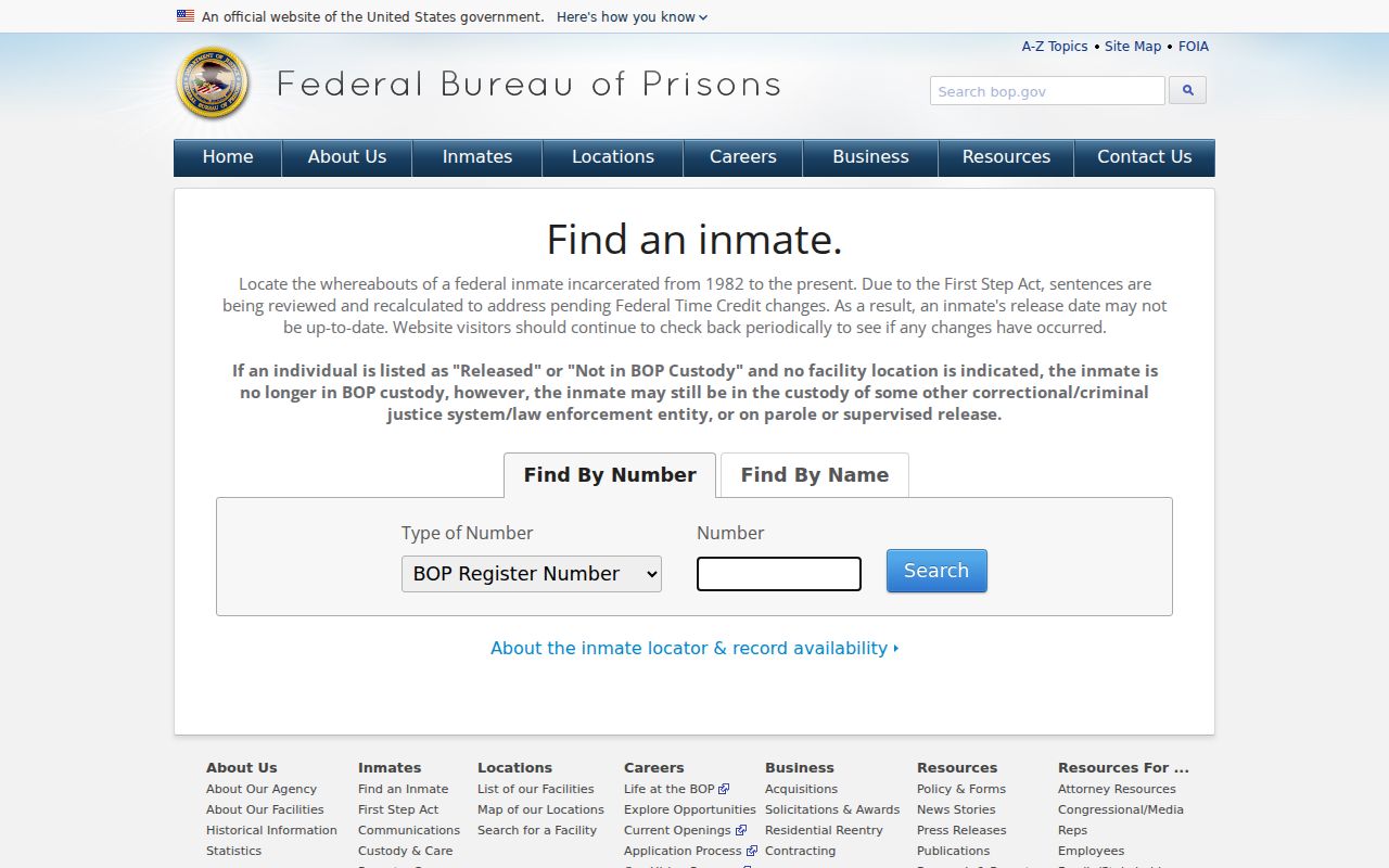 Bedford County federal criminal custody search through the BOP locator