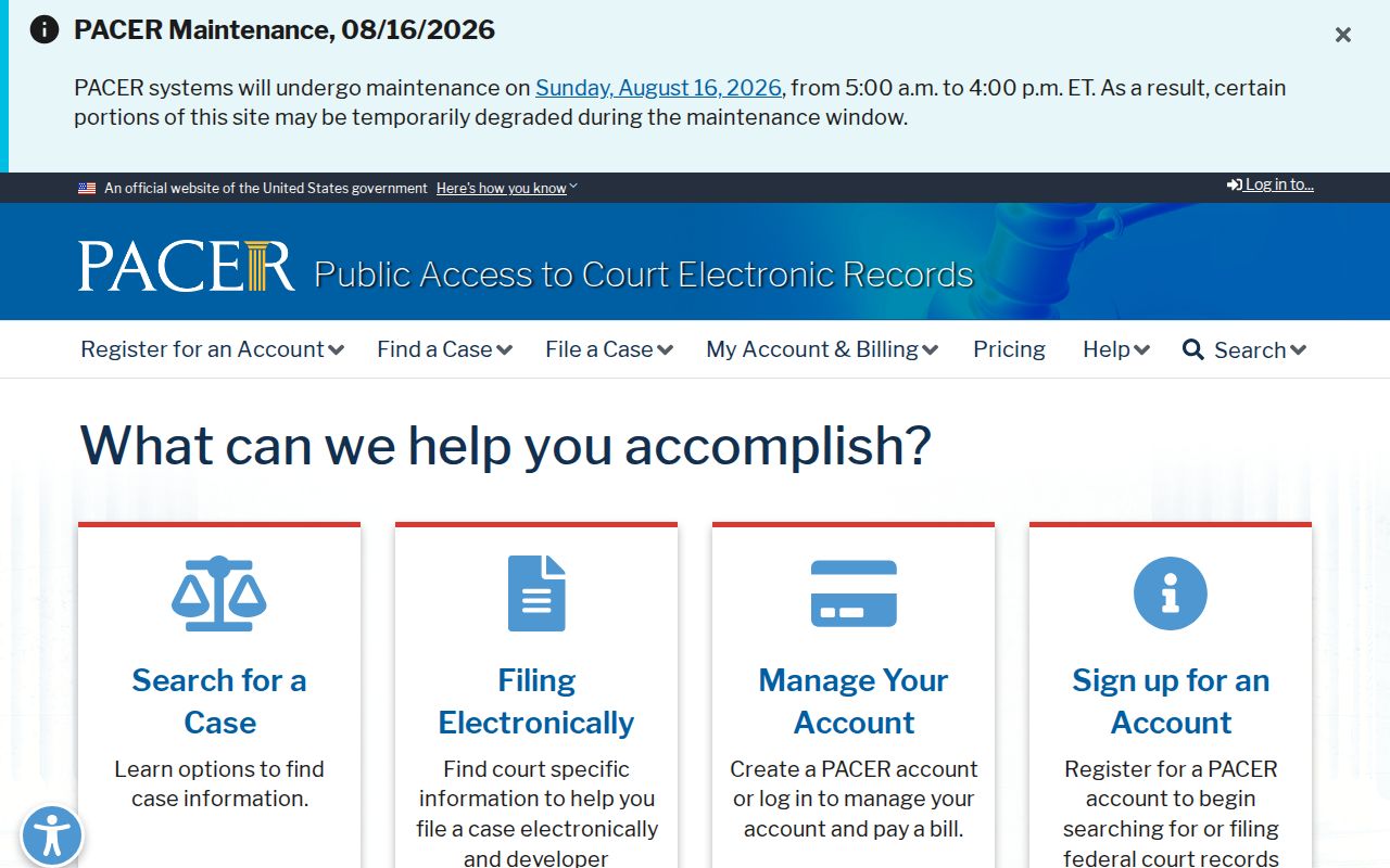 Bedford County federal criminal case search through PACER